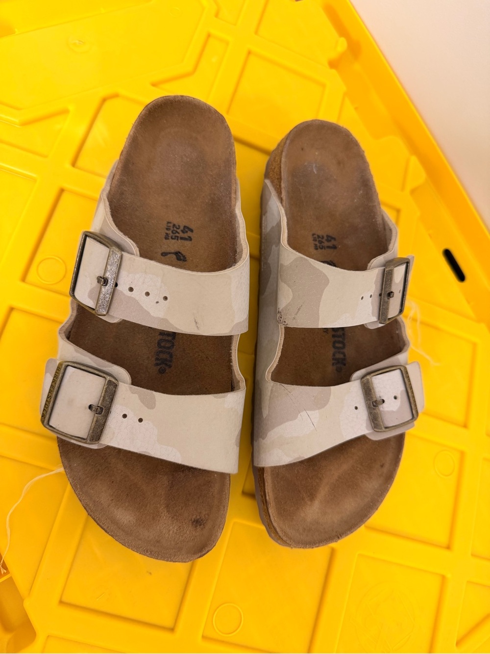 Birkenstock Two-Strap Sandals in Beige Camo